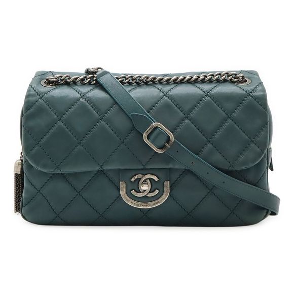 Chanel Wild Stitch Matelasse Coco Mark Chain Shoulder Shoulder Bag Leather Green - Picture 1 of 9